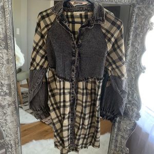 Plaid and denim dress
